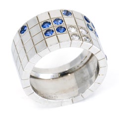 Cartier Lanieres Sapphire Diamond Band Ring in 18 Karat White Gold