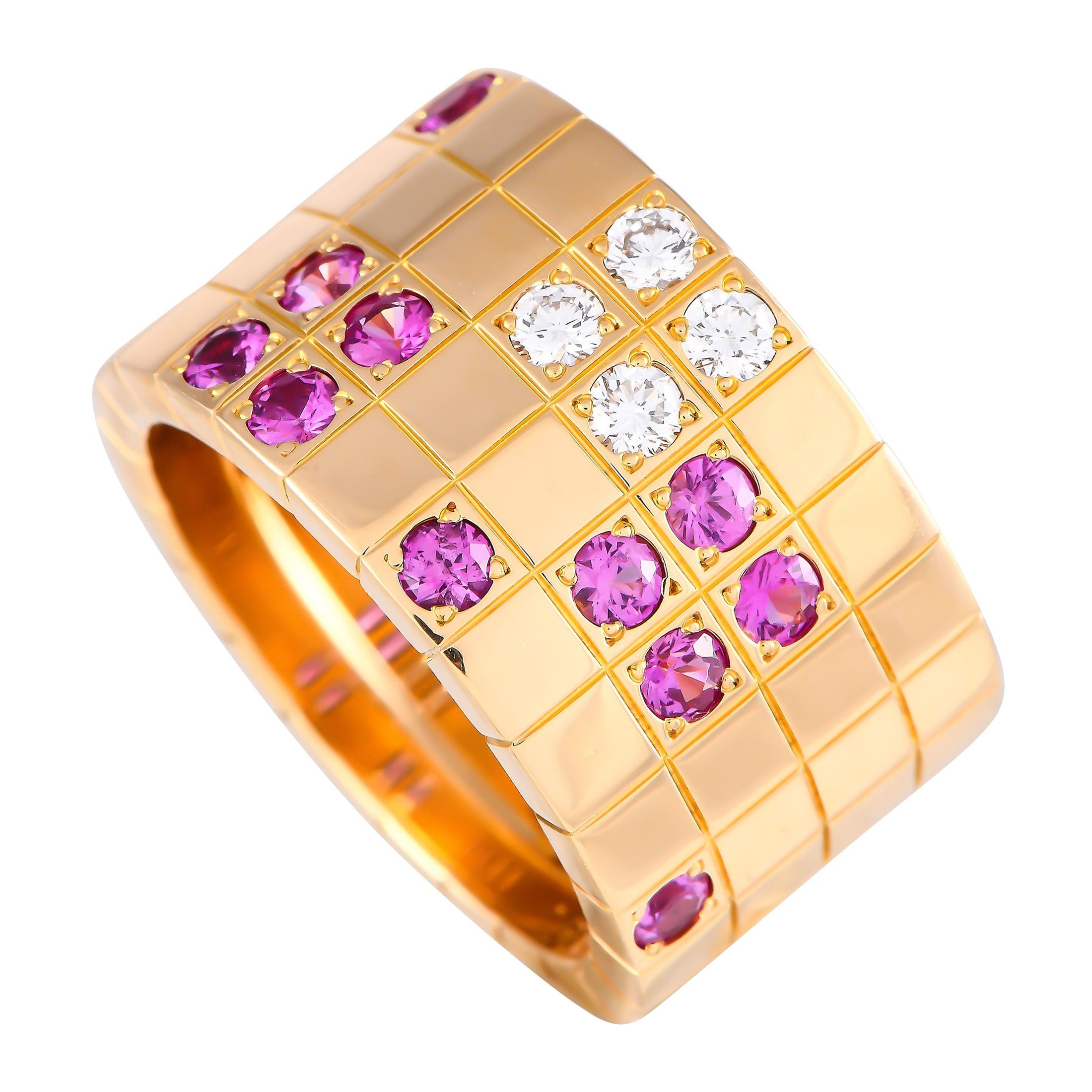 Cartier Lanires Vierreihiger Ring aus 18 Karat Roségold mit Diamanten und rosa Saphiren