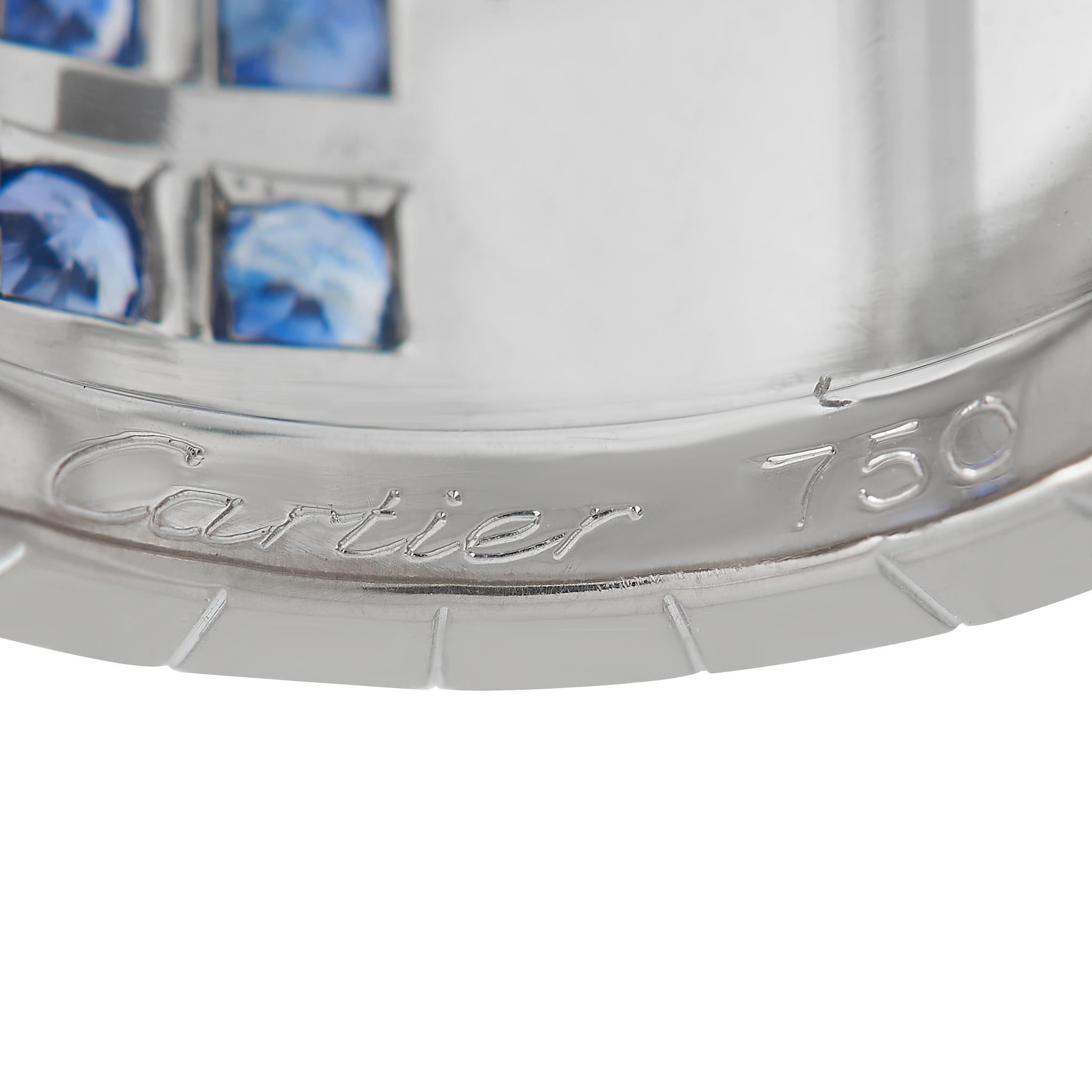 Cartier Lanires 18K White Gold Diamond and Sapphire Ring In Excellent Condition In Southampton, PA