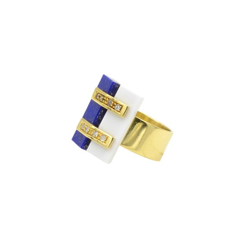 Cartier Lapis and White Coral Ring In Good Condition For Sale In Los Angeles, CA