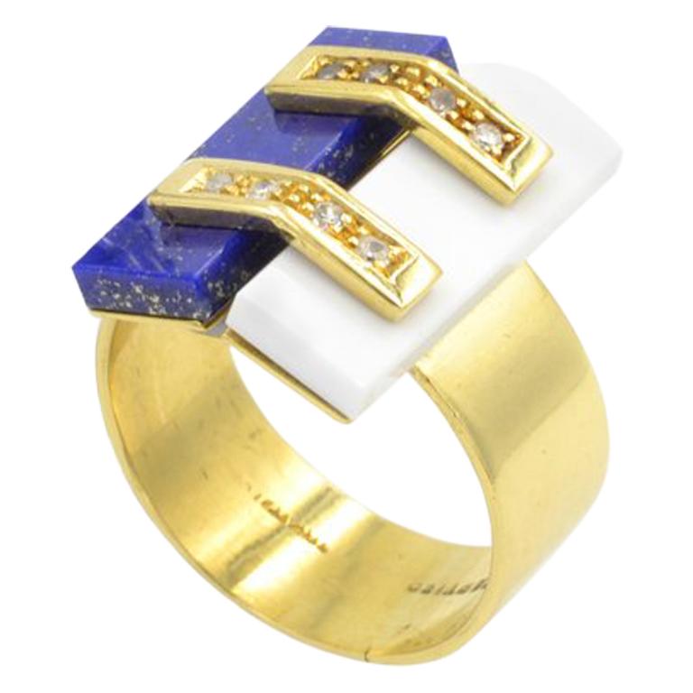 Cartier Lapis and White Coral Ring For Sale