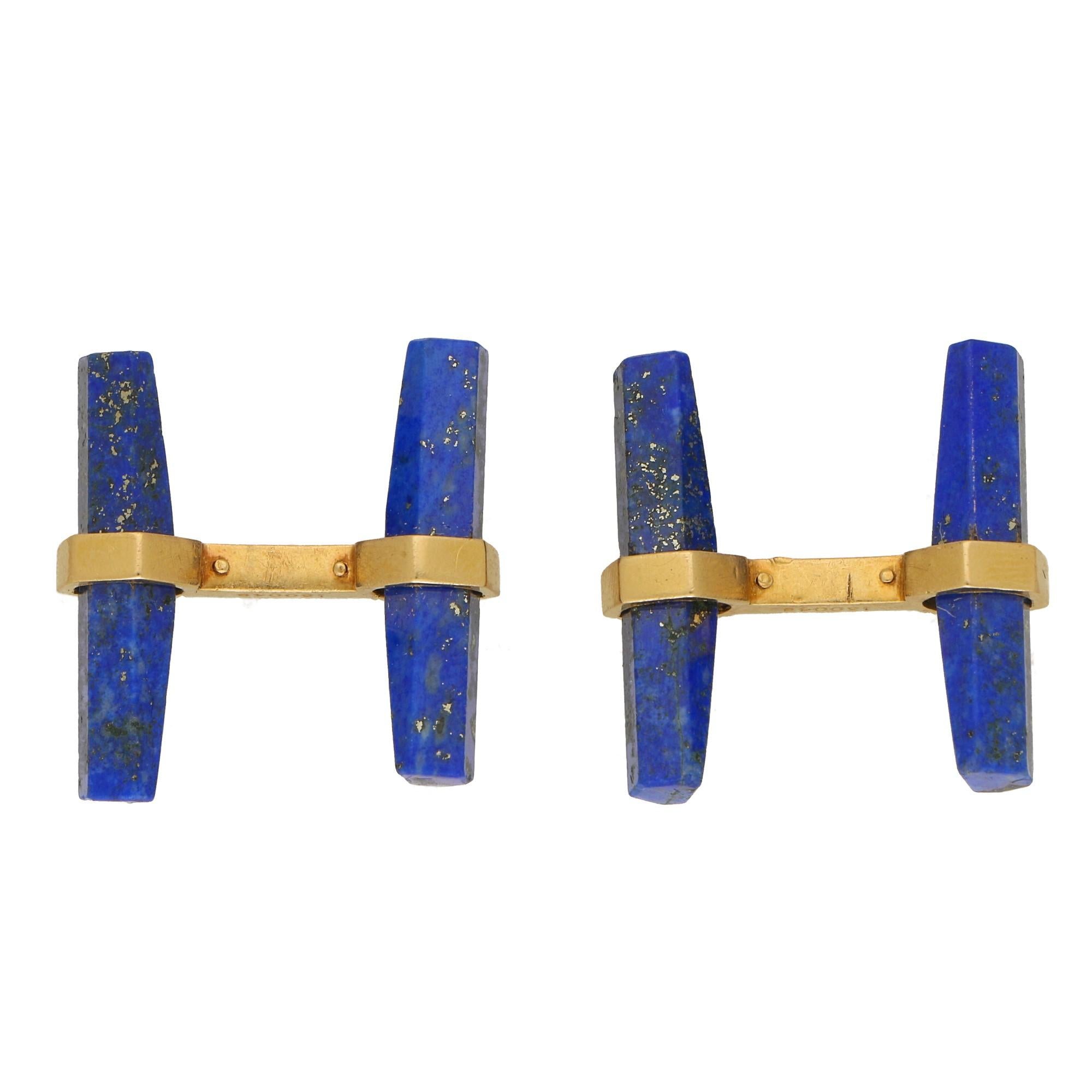 Cartier Lapis Lazuli and Coral Interchangeable Baton Cufflink Set In Good Condition For Sale In London, GB