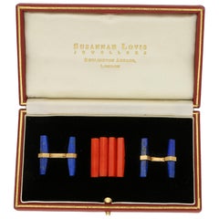 Cartier Lapis Lazuli and Coral Interchangeable Baton Cufflink Set