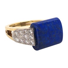 Vintage Cartier Lapis Lazuli and Diamond 18 Karat Yellow Gold Ring