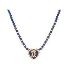 Vintage Cartier Lapis Lazuli Heart Necklace circa 1984 18 Karat Gold COA Estate Jewelry