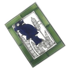 Cartier Lapis Lazuli, Nephrite & Diamond Bird Brooch Circa 1930