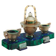 Cartier Lapis Lazuli Rock Crystal, Agate, Enamel Art Deco Inkwell