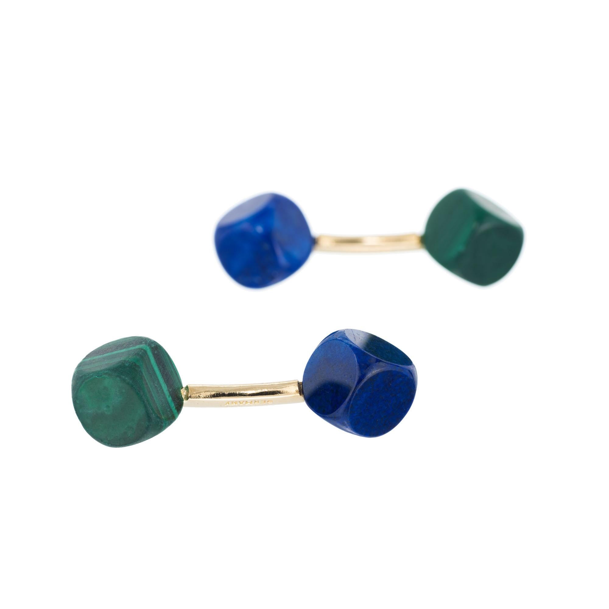 Square Cut Cartier Lapis Malachite Yellow Gold Double Sided Cufflinks