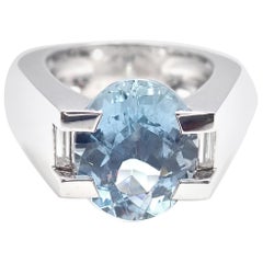 Cartier Large Aquamarine Diamond White Gold Ring