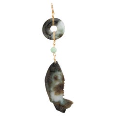 Cartier Large Carved Jade Fish Pendant in 18 Karat Yellow Gold