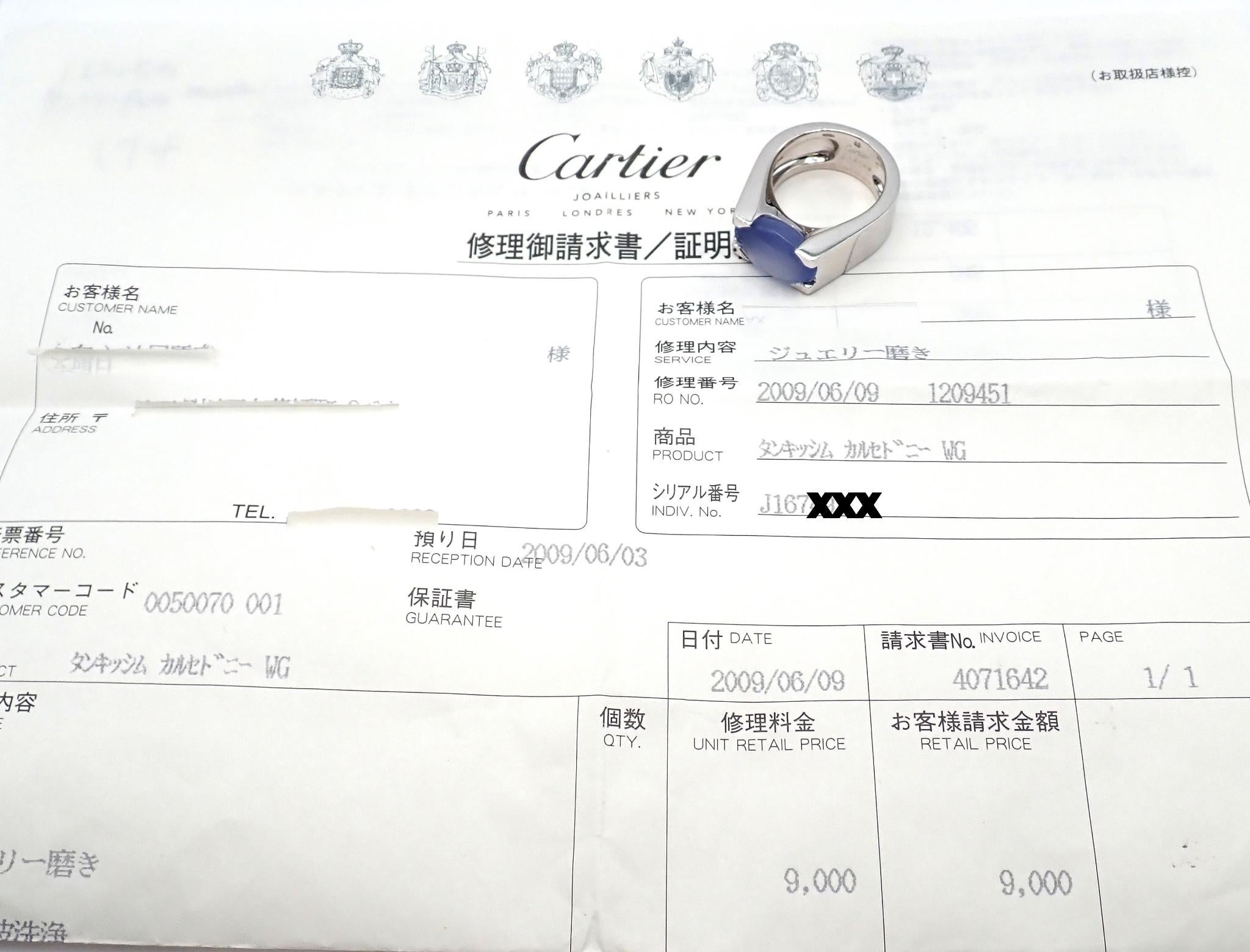 Cartier Large Chalcedony White Gold Ring For Sale 1
