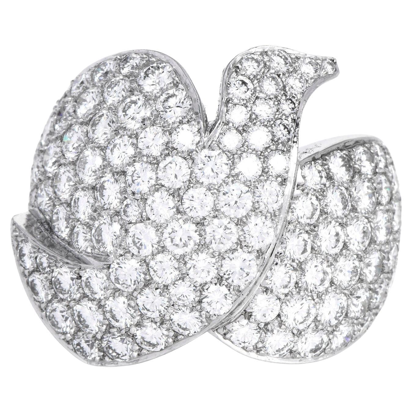 Cartier Large "Dove of Peace" Diamond 18K White Gold Pave Wide Cocktail Ring For Sale