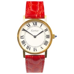 Cartier Large Gold Plate 1980s Manual Wind Wristwatch Cartier Large Gold Plate 1980s Manual Wind Wristwatch