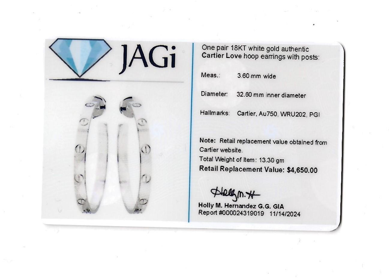Orecchini a cerchio Cartier Love grandi in oro bianco lucido 18 carati con scatola in vendita 8