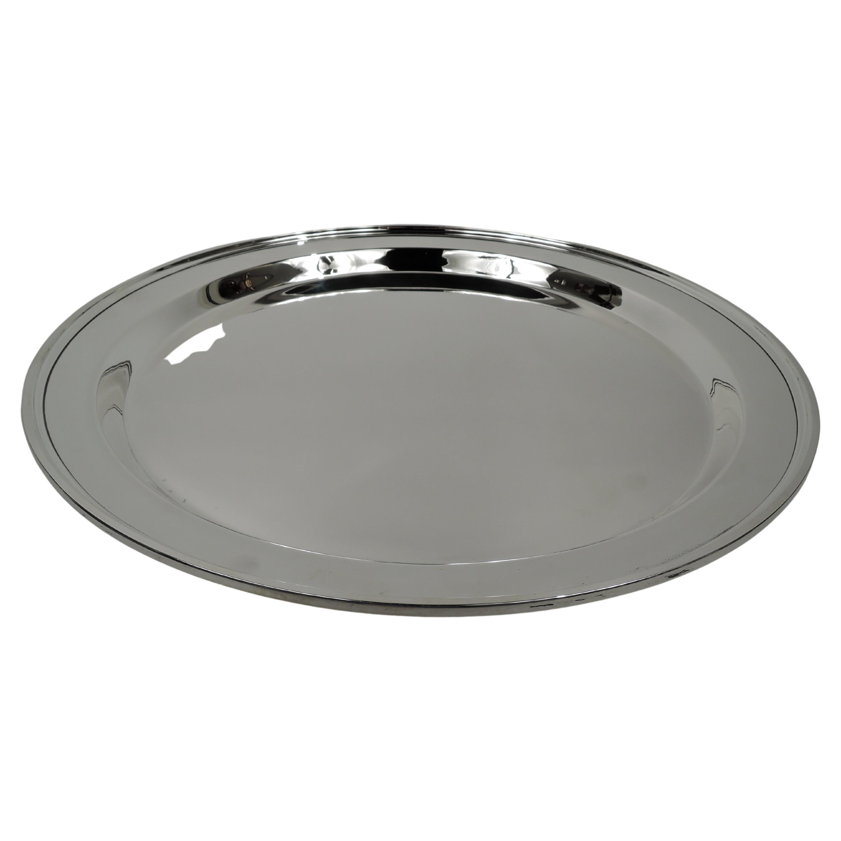 Antique English, Large Round Sterling Silver Tray For Sale at 1stDibs