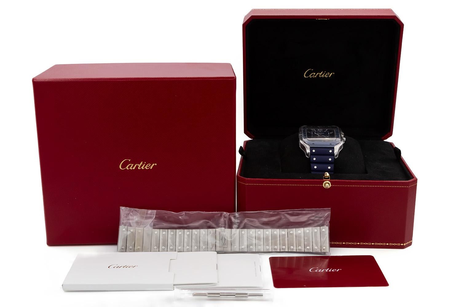 Cartier Large Santos De Cartier Blue PVD WSSA0048 Box Papers Extra Bracelet 4072 For Sale 7