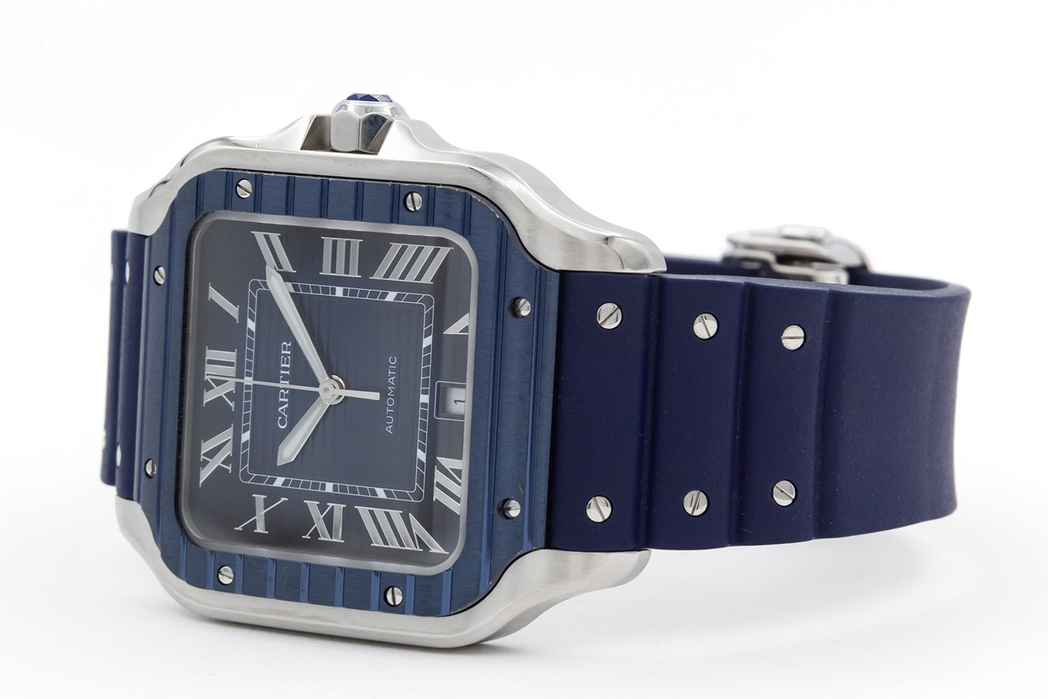 Contemporary Cartier Large Santos De Cartier Blue PVD WSSA0048 Box Papers Extra Bracelet 4072 For Sale