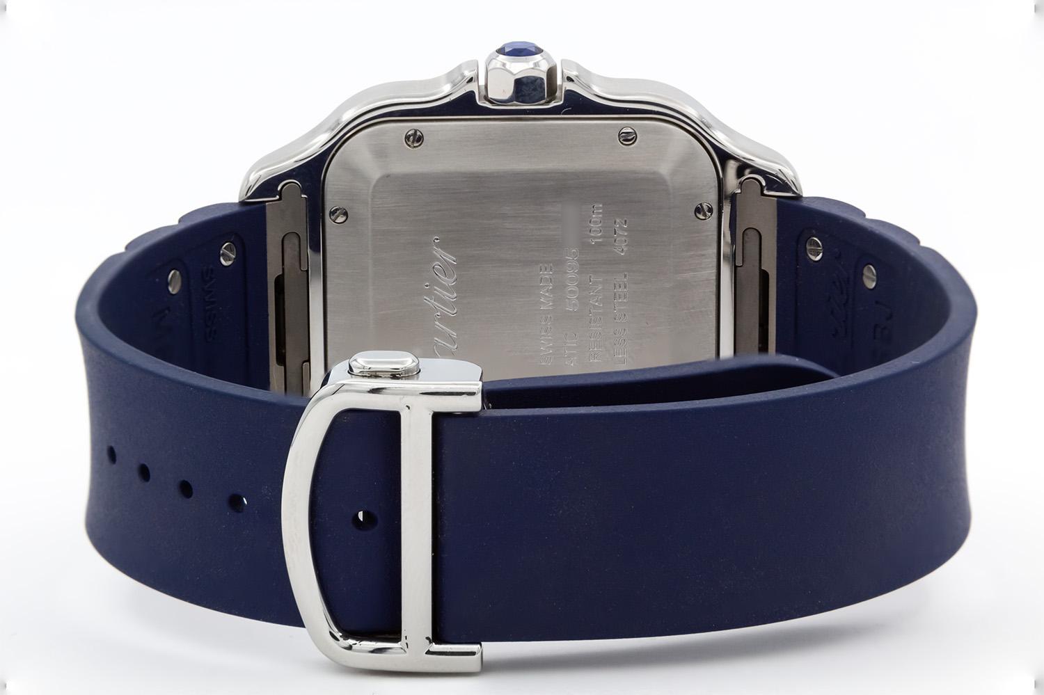 Cartier Large Santos De Cartier Blue PVD WSSA0048 Box Papers Extra Bracelet 4072 In Excellent Condition For Sale In Tustin, CA