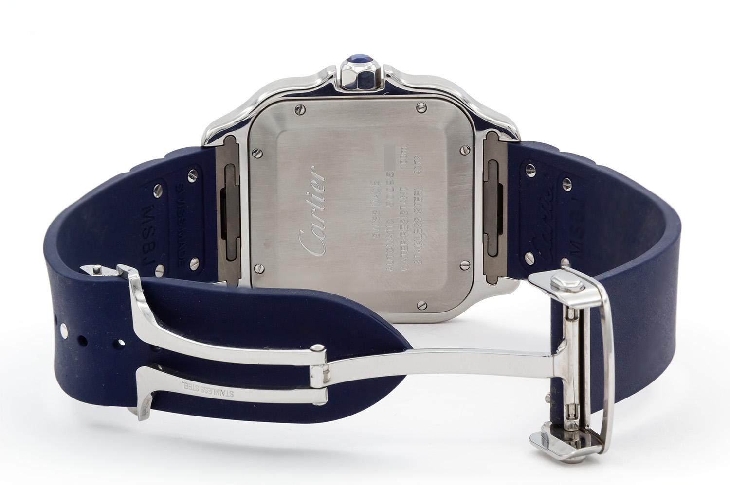 Cartier Large Santos De Cartier Blue PVD WSSA0048 Box Papers Extra Bracelet 4072 In Excellent Condition For Sale In Tustin, CA