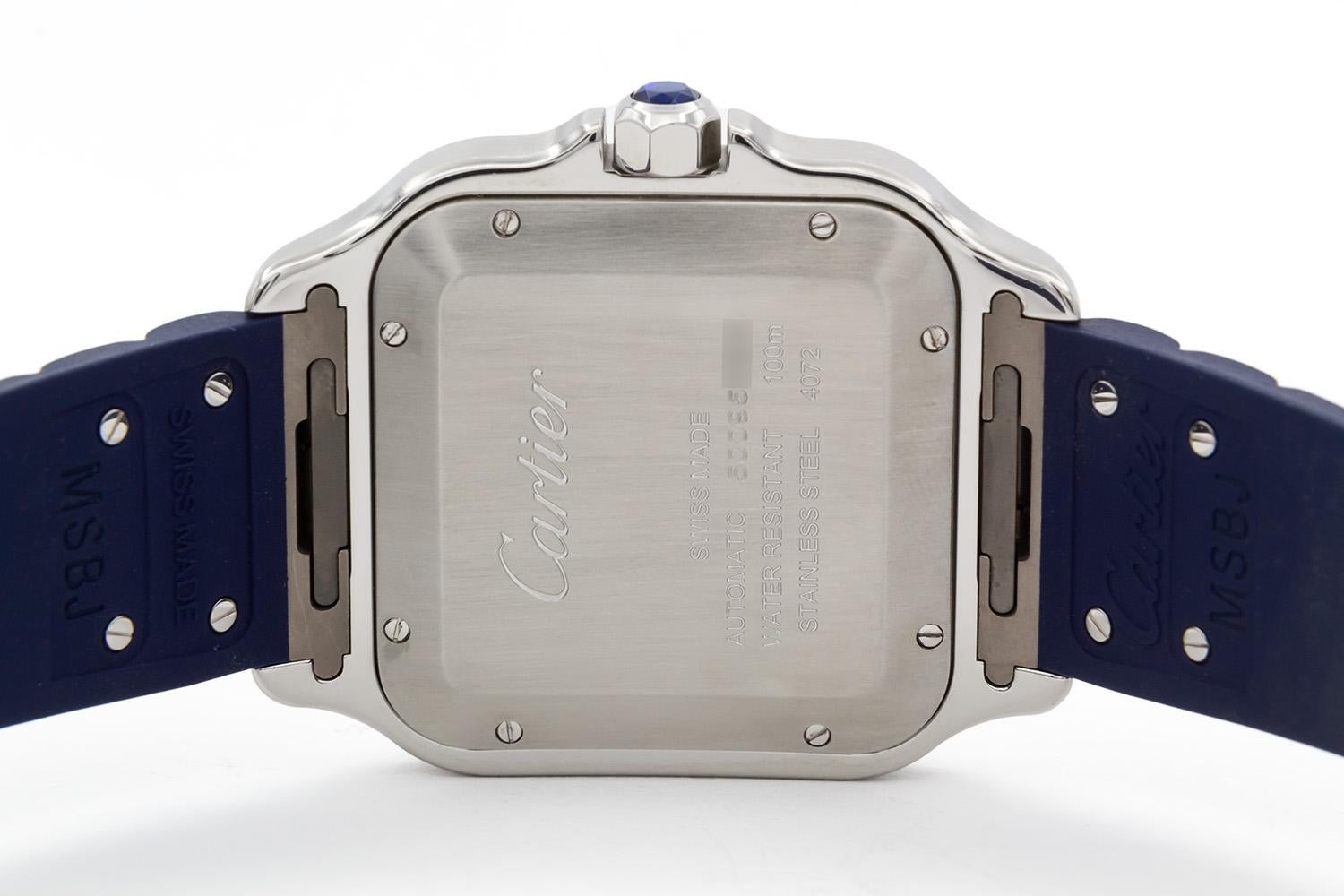 Women's or Men's Cartier Large Santos De Cartier Blue PVD WSSA0048 Box Papers Extra Bracelet 4072 For Sale