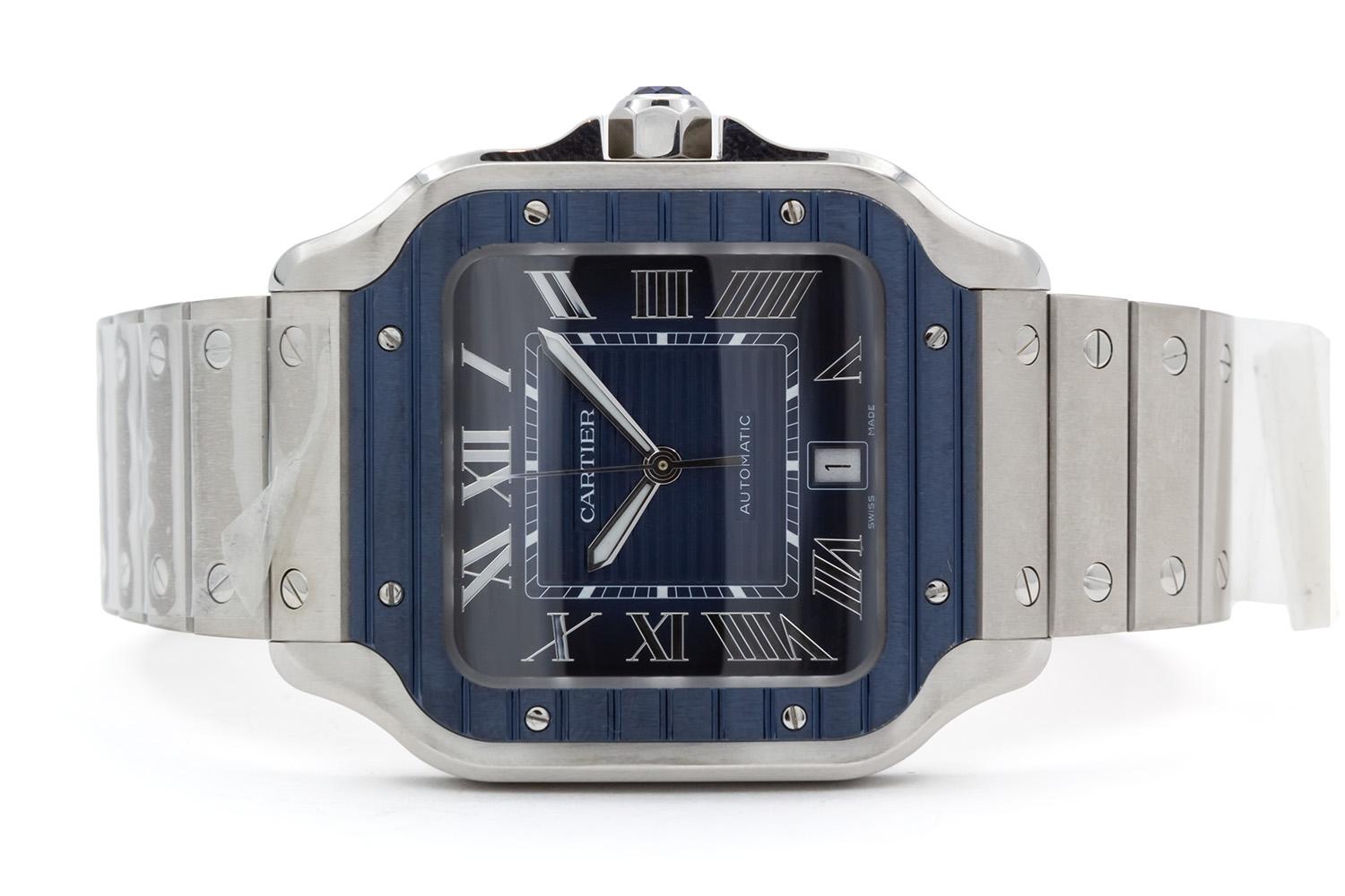 Cartier Large Santos De Cartier Blue PVD WSSA0048 Box Papers Extra Bracelet 4072 For Sale 2