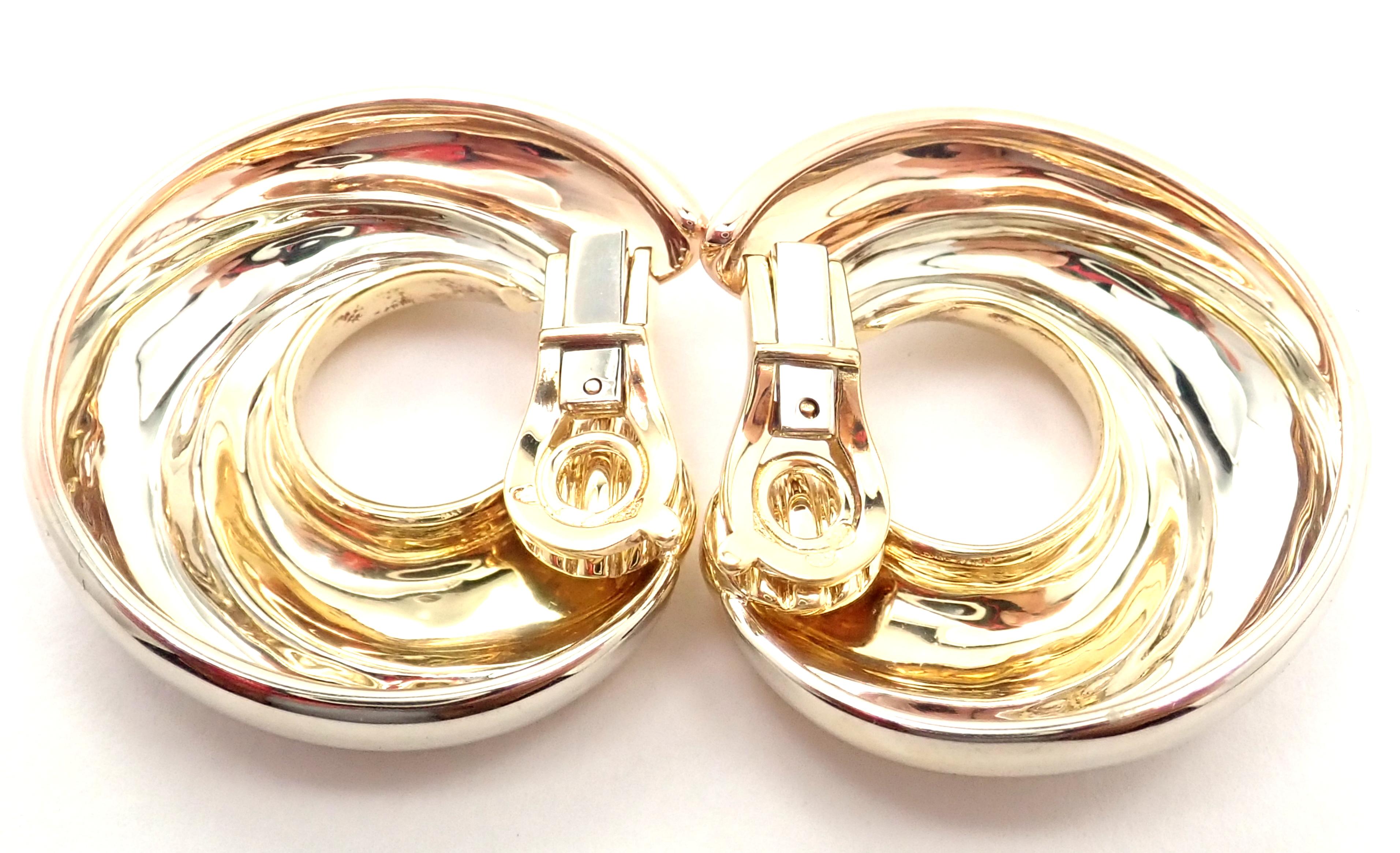 Cartier Large Size Trinity Swirl Hoop Tri-Color Gold Earrings For Sale 1