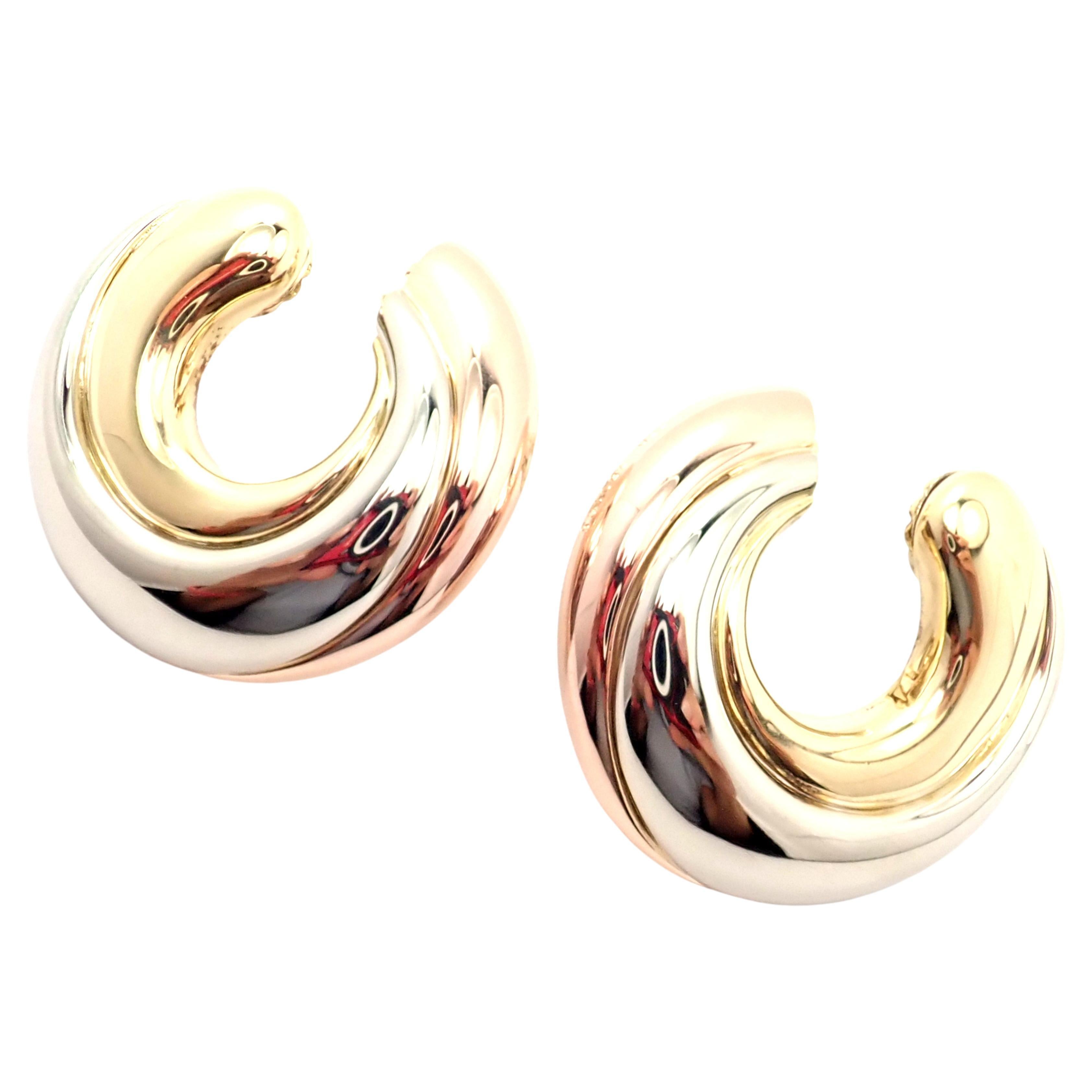 Cartier Large Size Trinity Swirl Hoop Tri-Color Gold Earrings