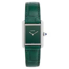 Cartier Große Stahl-Tank-Must-Uhr Grüne Uhr Ref. WSTA0056