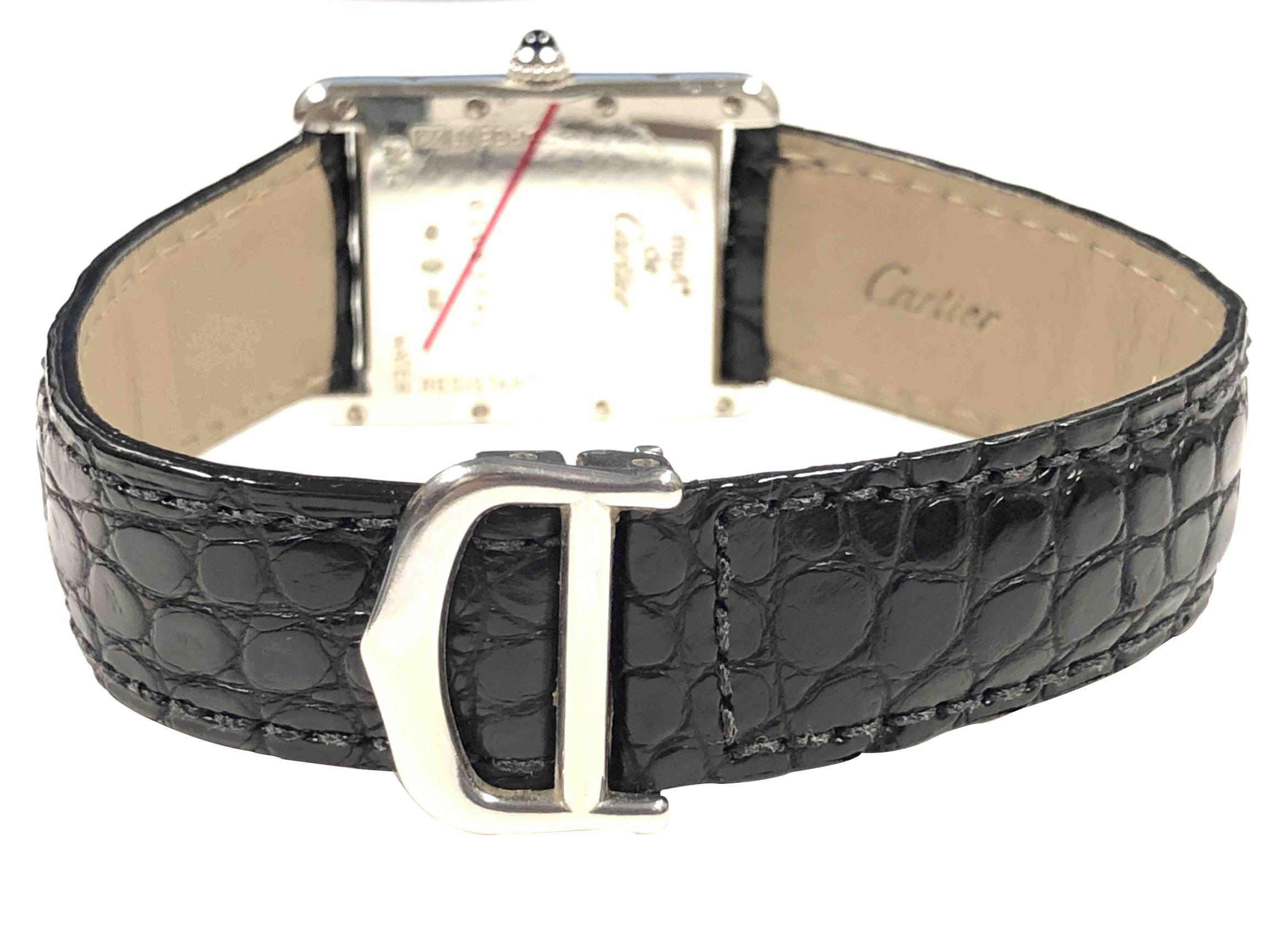 Cartier Large Sterling Calendar Classic Tank Quartz Wristwatch 1