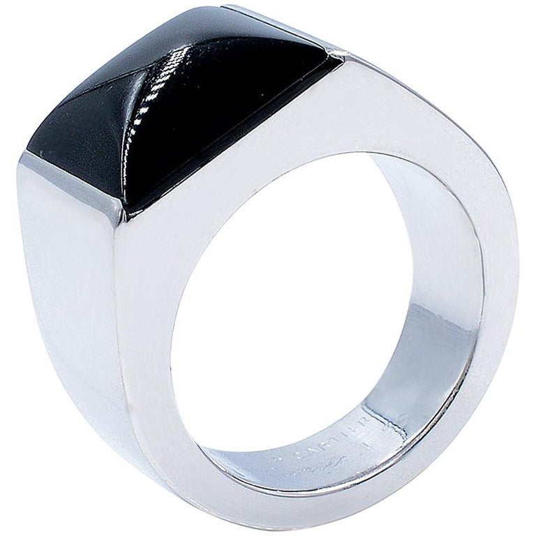 Cartier Large Tank 18 Karat White Gold Black Onyx Ring For Sale At 1stdibs