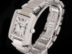 Cartier Large Tank Francaise White Gold Silver Dial Diamond Set WE1003SF