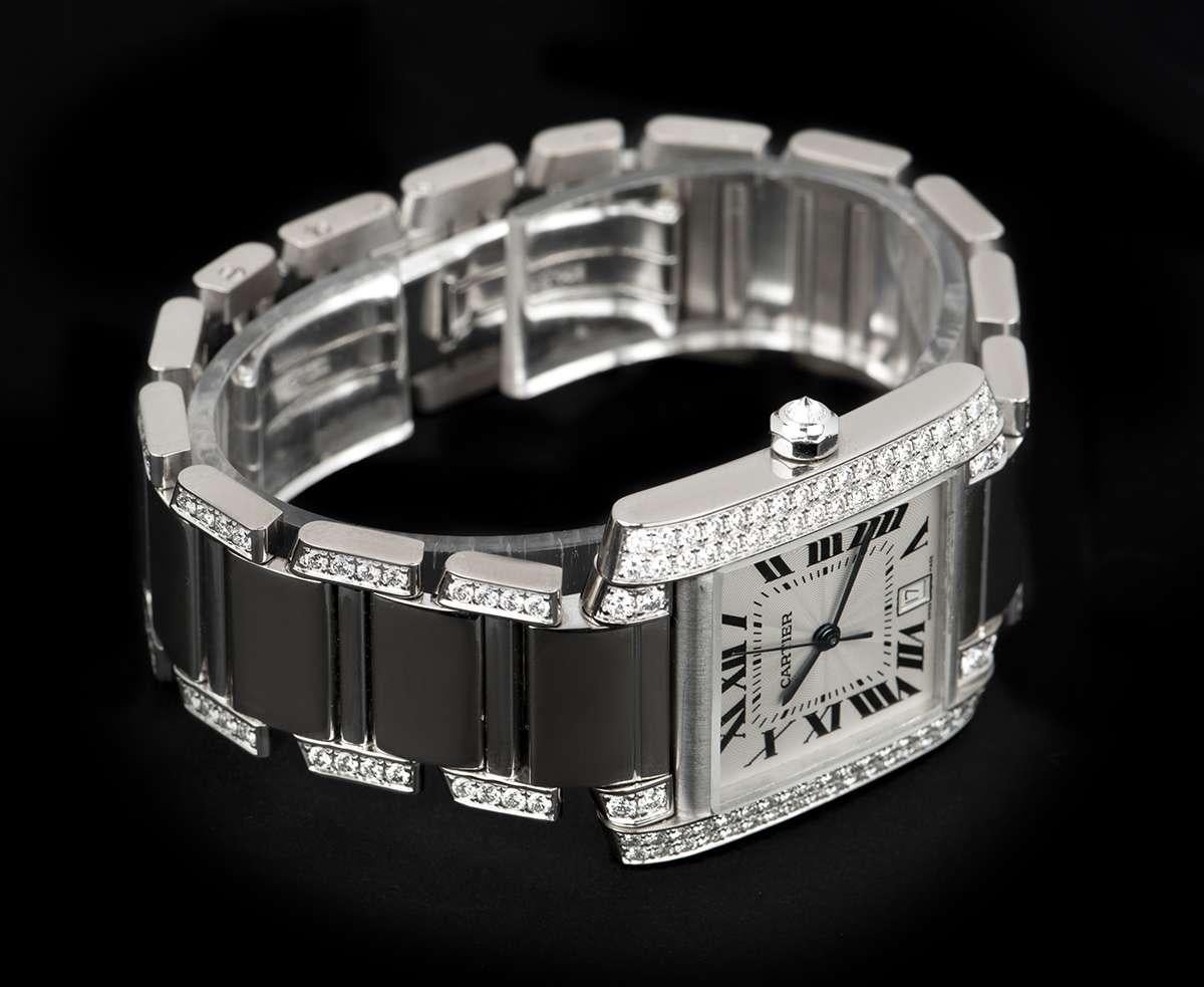 Cartier Large Tank Francaise White Gold Silver Dial Diamond Set WE1003SF In Excellent Condition In London, GB