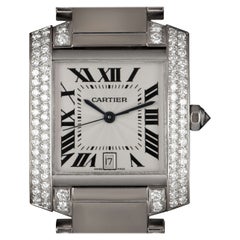 Cartier Large Tank Francaise White Gold Silver Dial Diamond Set WE1003SF