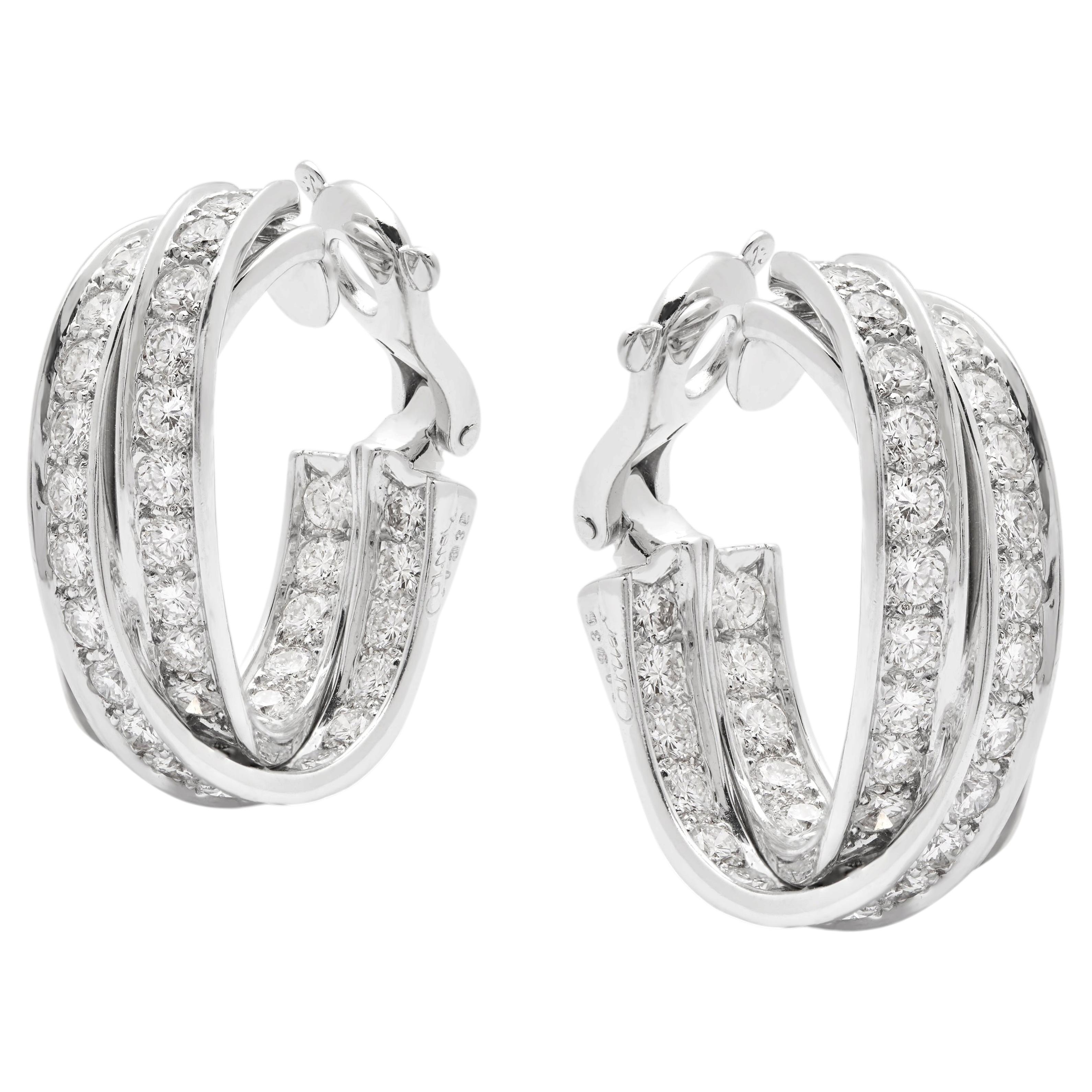 Cartier large Trinity High jewellery diamond hoop earrings 1997 For Sale