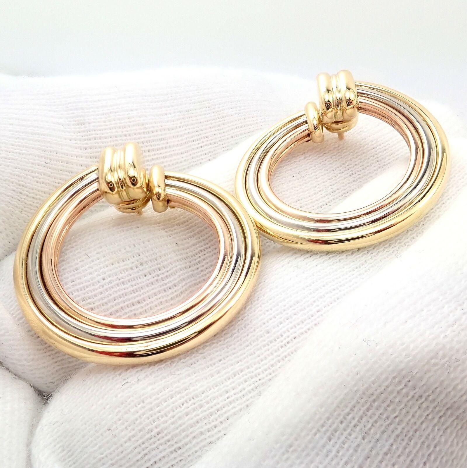 Cartier Large Trinity Hoop Tri-Color Gold Earrings For Sale 4