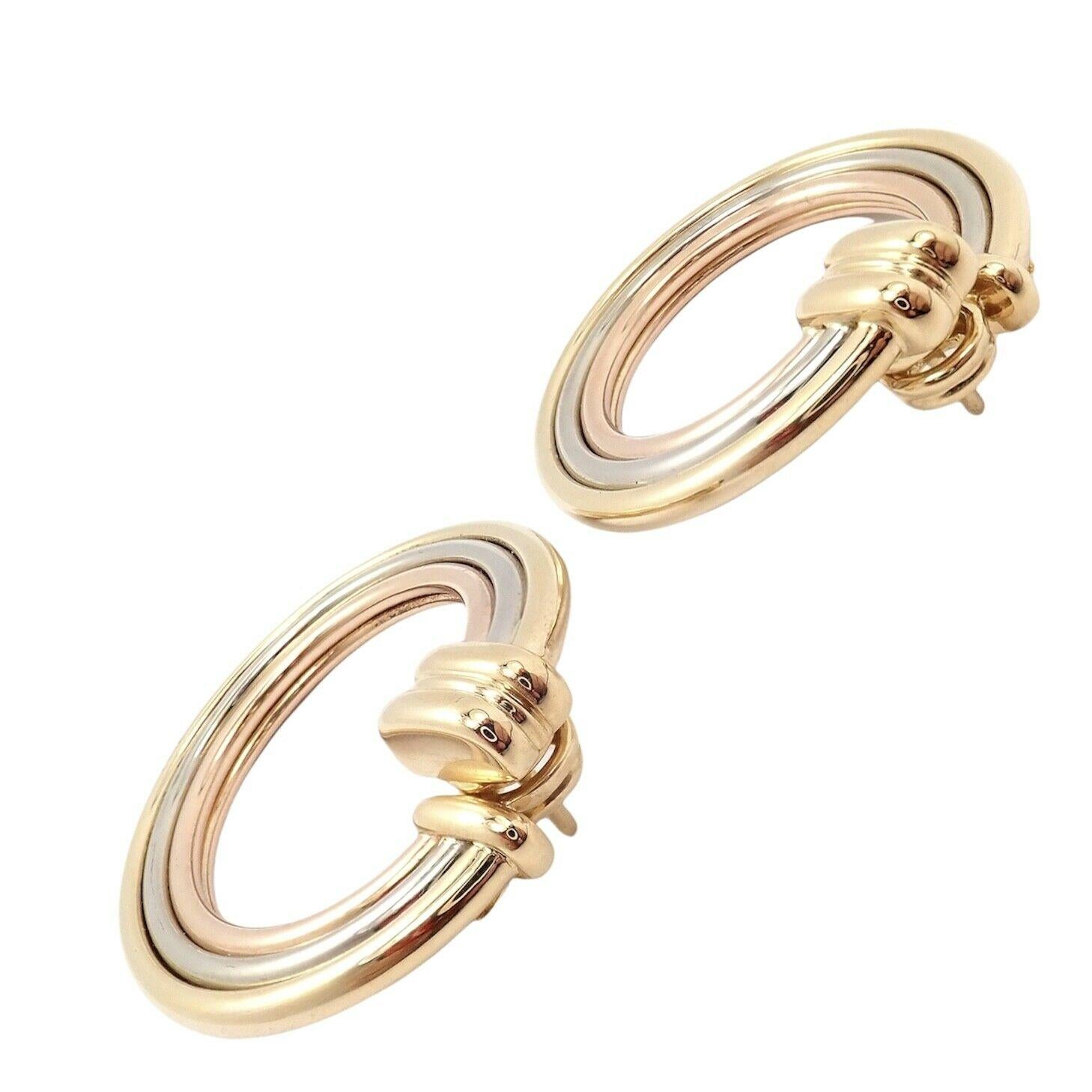 Cartier Large Trinity Hoop Tri-Color Gold Earrings In Excellent Condition For Sale In Holland, PA