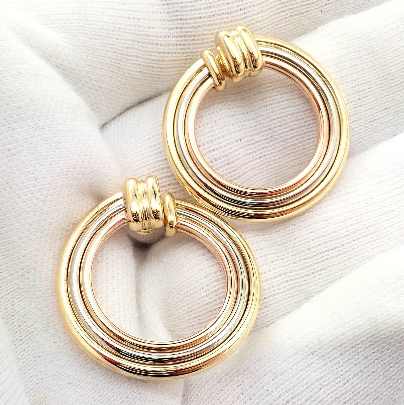 Cartier Large Trinity Hoop Tri-Color Gold Earrings For Sale 1
