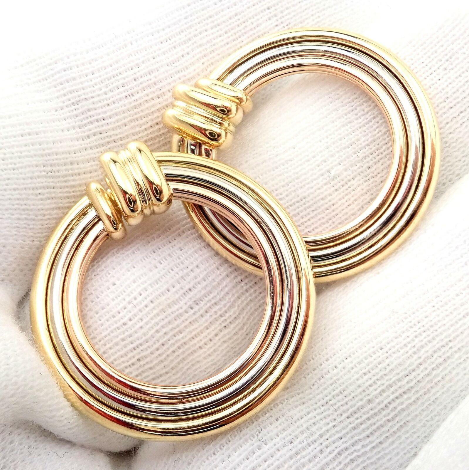 Cartier Large Trinity Hoop Tri-Color Gold Earrings For Sale 2