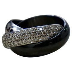 Grand anneau de la Trinité de Cartier, serti de diamants Taille 50 - Or blanc platine et céramique