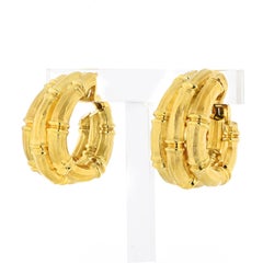 Cartier Large Triple Bamboo 18 Karat Yellow Gold Pierced Earrings