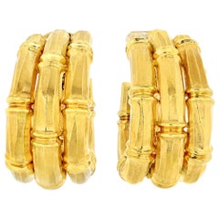 Cartier Large Triple Bamboo 18 Karat Yellow Gold Pierced Earrings