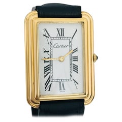 Cartier Large White Roman Dial 18 Karat Gold Watch