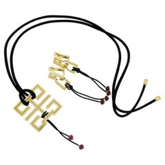 Cartier Le Baiser Du Dragon 18k Gold & Cord Ruby Necklace w/ Dangle Earrings Set