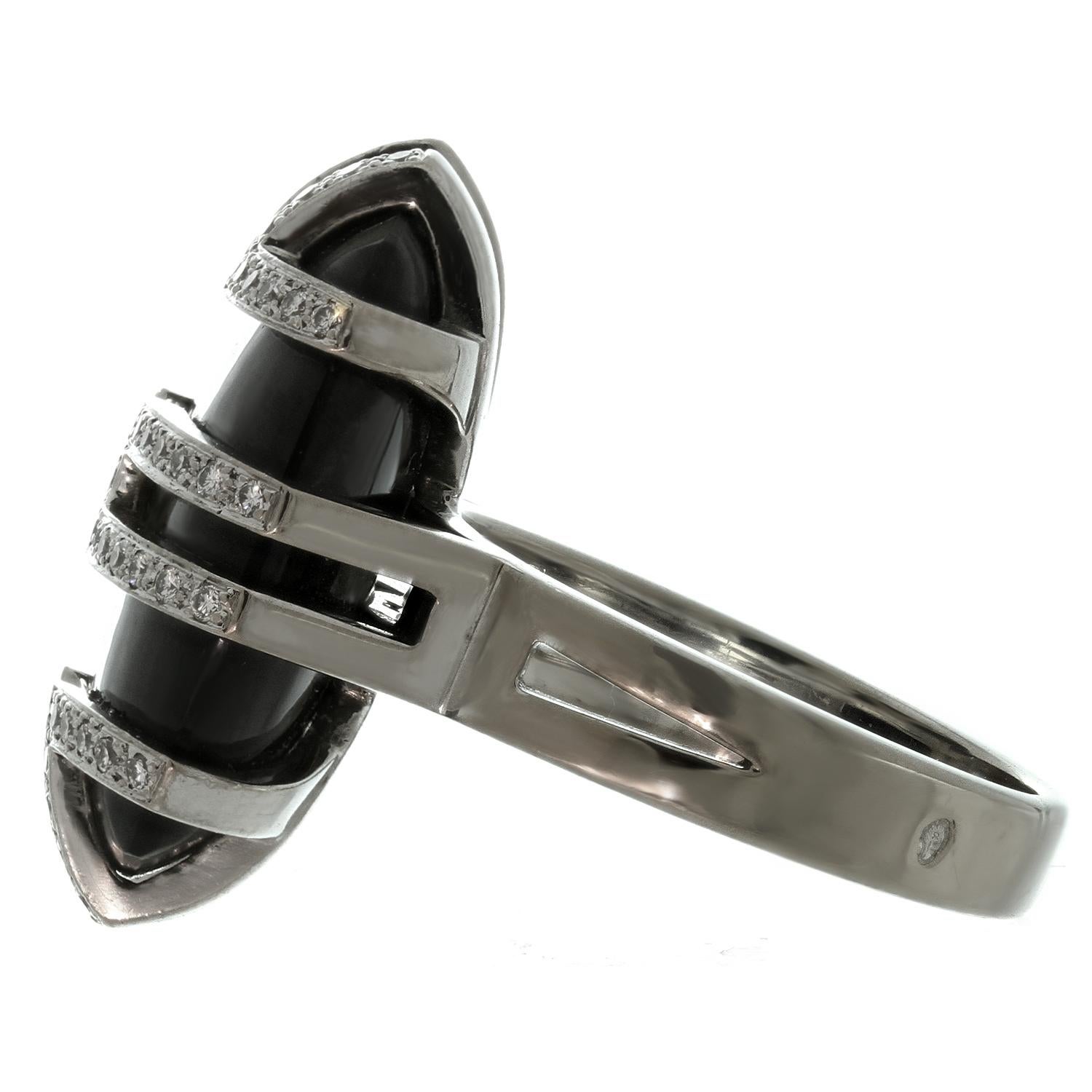 Cartier Le Baiser Du Dragon Schwarz Jade Diamant Weißgold Ring im Zustand „Hervorragend“ in New York, NY