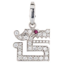 Retro Cartier Le Baiser du Dragon Charm 18k White Gold Diamond Pendant Fine Jewelry
