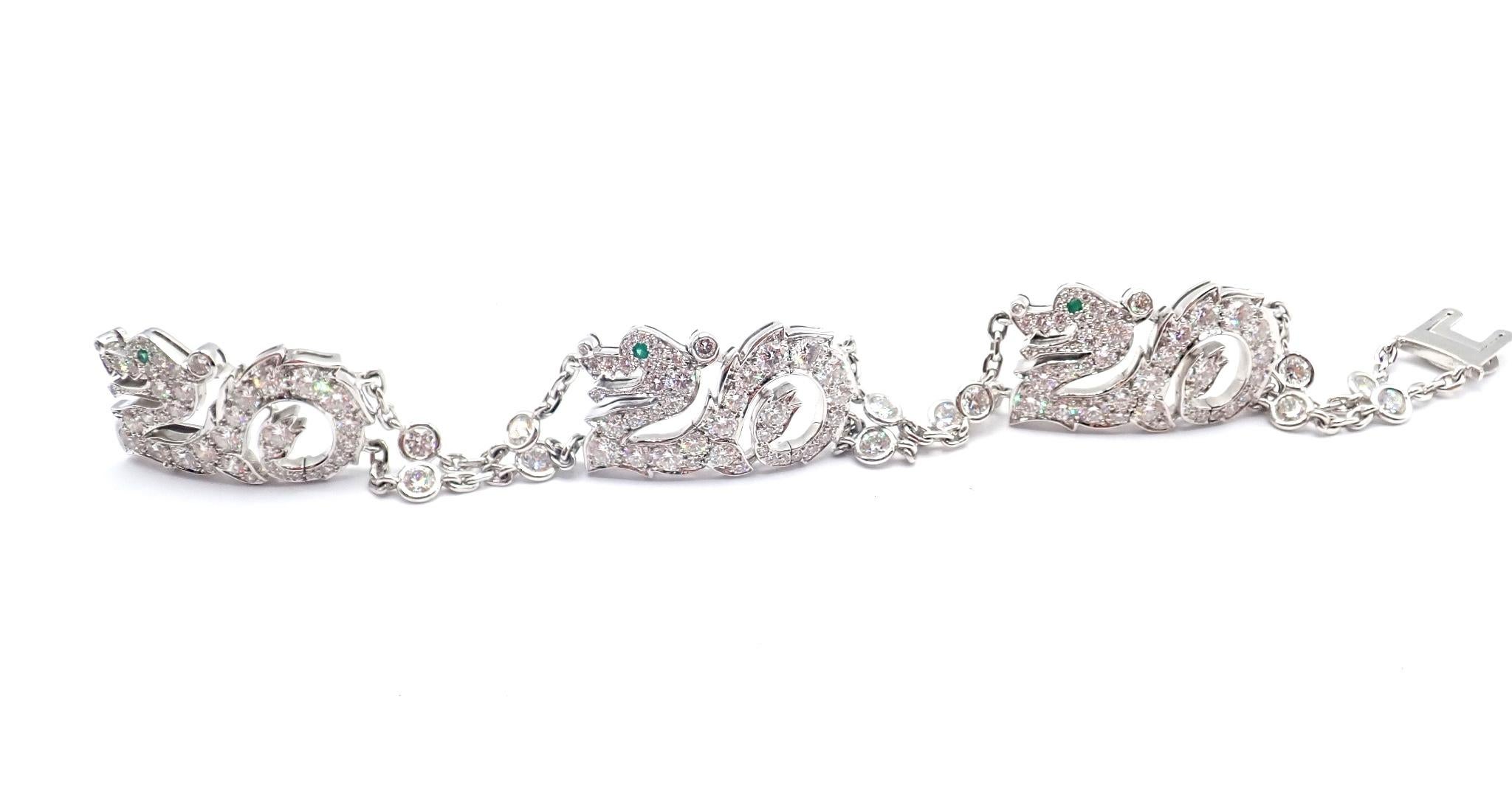 Cartier Le Baiser Du Dragon Diamond Emerald White Gold Bracelet For Sale 2