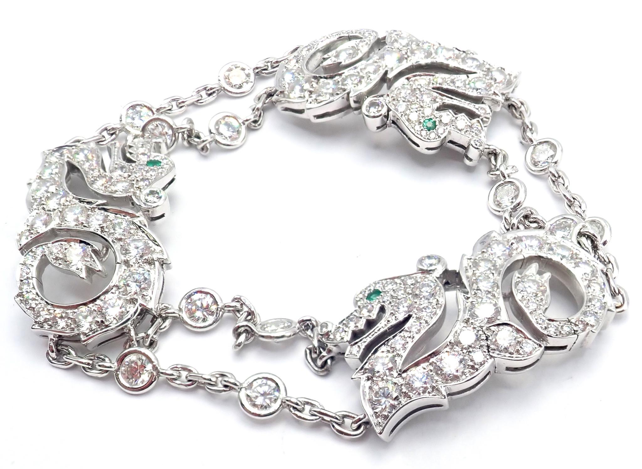 Cartier Le Baiser Du Dragon Diamond Emerald White Gold Bracelet For Sale 4