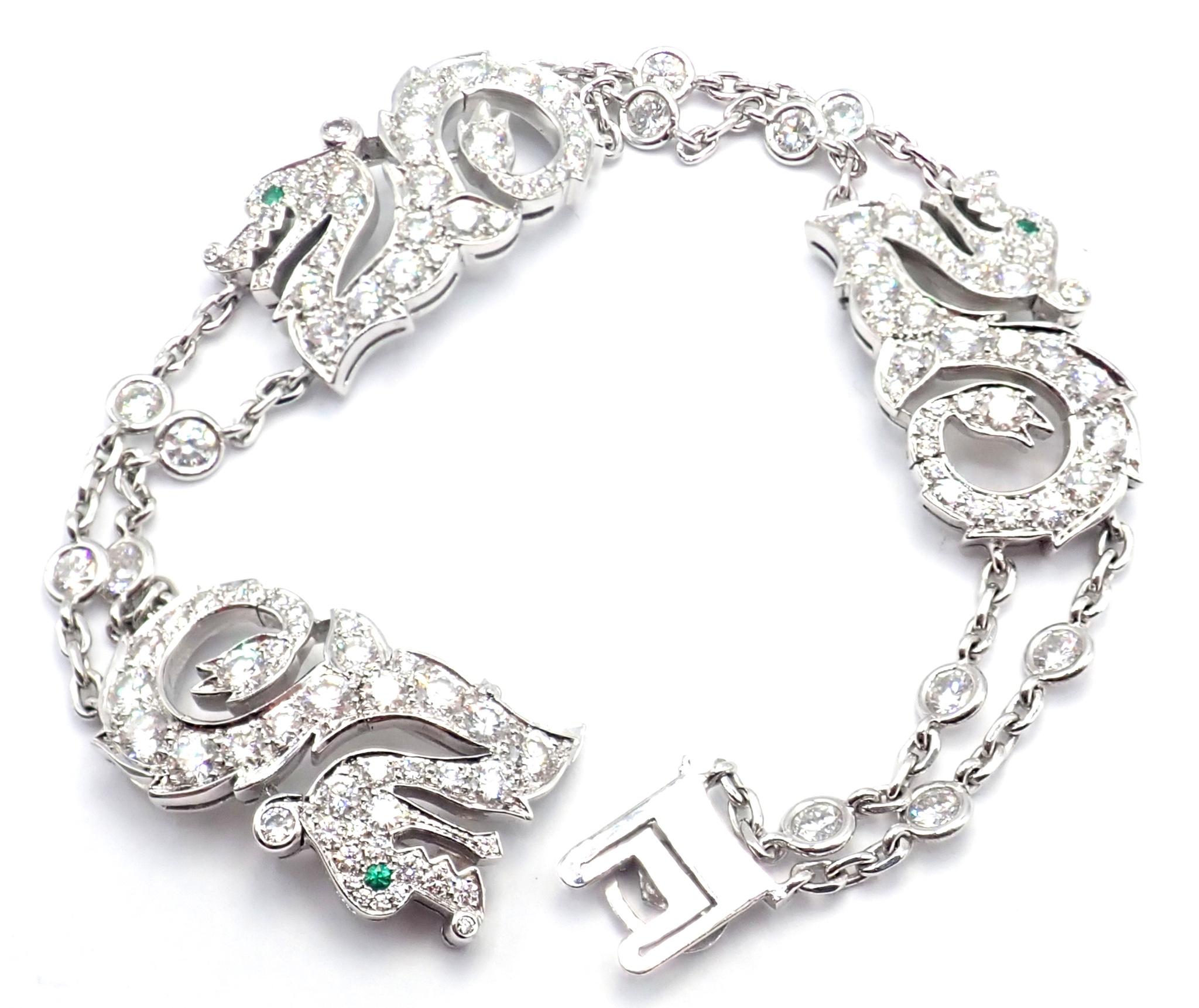 Brilliant Cut Cartier Le Baiser Du Dragon Diamond Emerald White Gold Bracelet For Sale