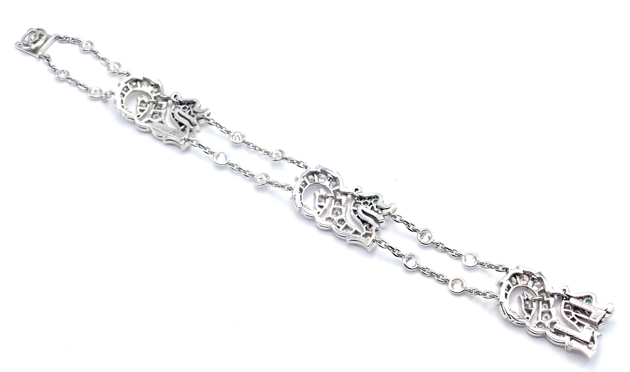 Women's or Men's Cartier Le Baiser Du Dragon Diamond Emerald White Gold Bracelet For Sale