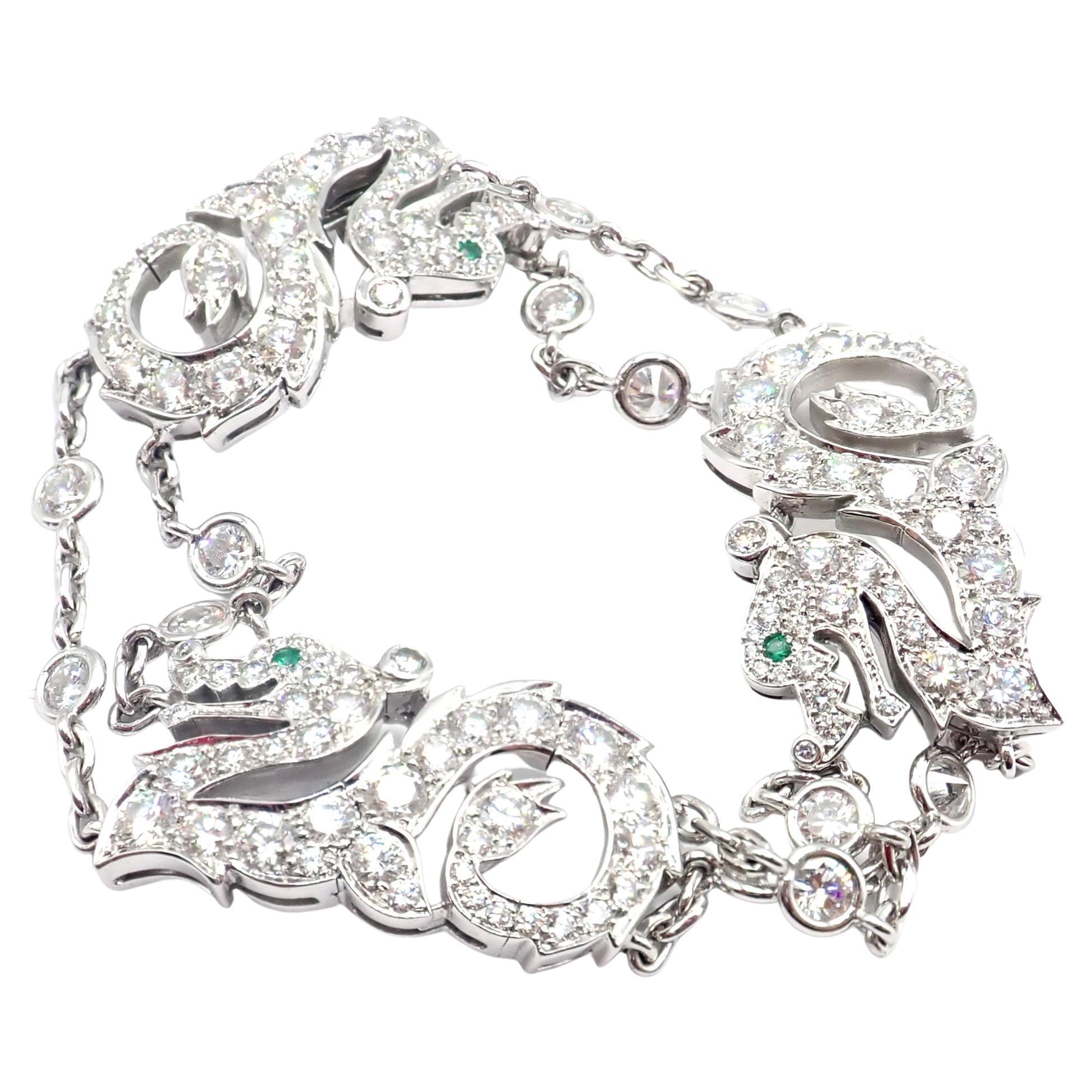 Cartier Le Baiser Du Dragon Diamond Emerald White Gold Bracelet For Sale